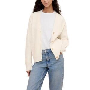 Banana Republic Womens Small Ribbed Button White Cardigan